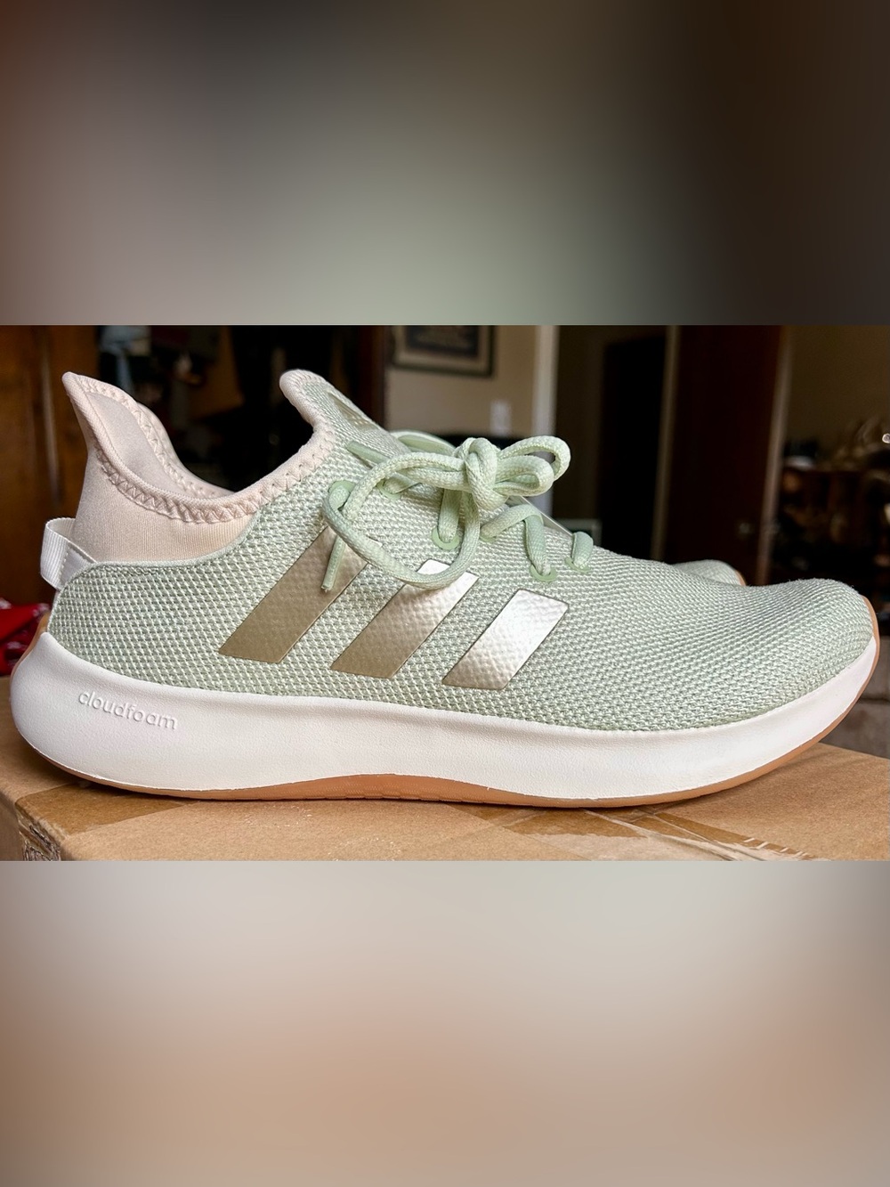 adidas Women's Mint Green Knit Athletic Sneakers with Metallic Stripes